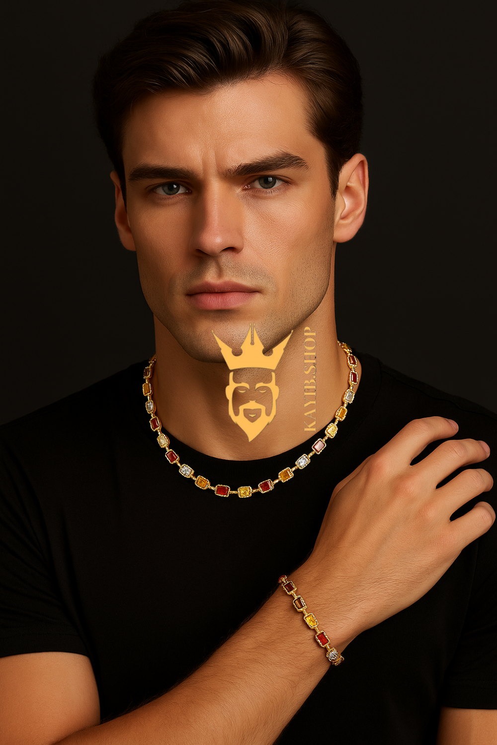 2PCS Iced Out Necklace & Bracelet Set - 10MM Colorful Zirconia Chain with Real Gold Plating, Hip Hop Jewelry for Men & Women - Perfect for Father's Day, Wedding, Anniversary, and Birthday Gifts