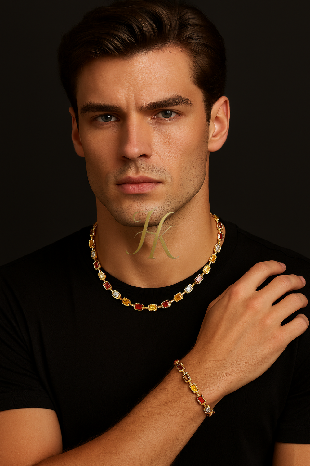 2PCS Iced Out Necklace & Bracelet Set - 10MM Colorful Zirconia Chain with Real Gold Plating, Hip Hop Jewelry for Men & Women - Perfect for Father's Day, Wedding, Anniversary, and Birthday Gifts