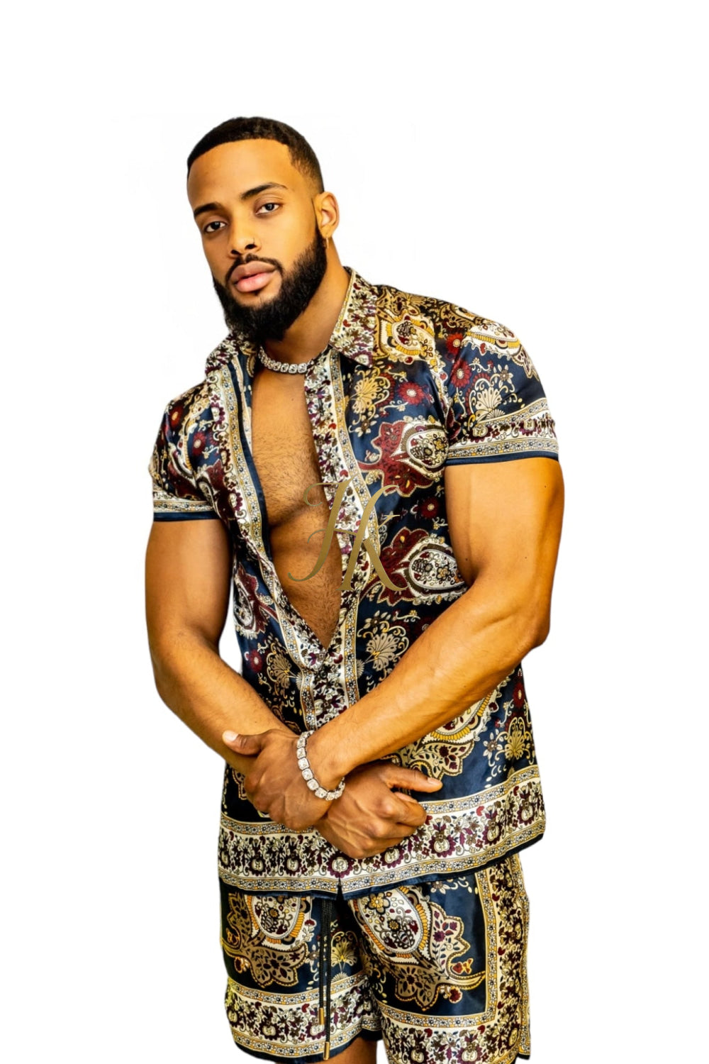 Men's Luxury silk shirt and shorts set 2 pcs - kayibstrore