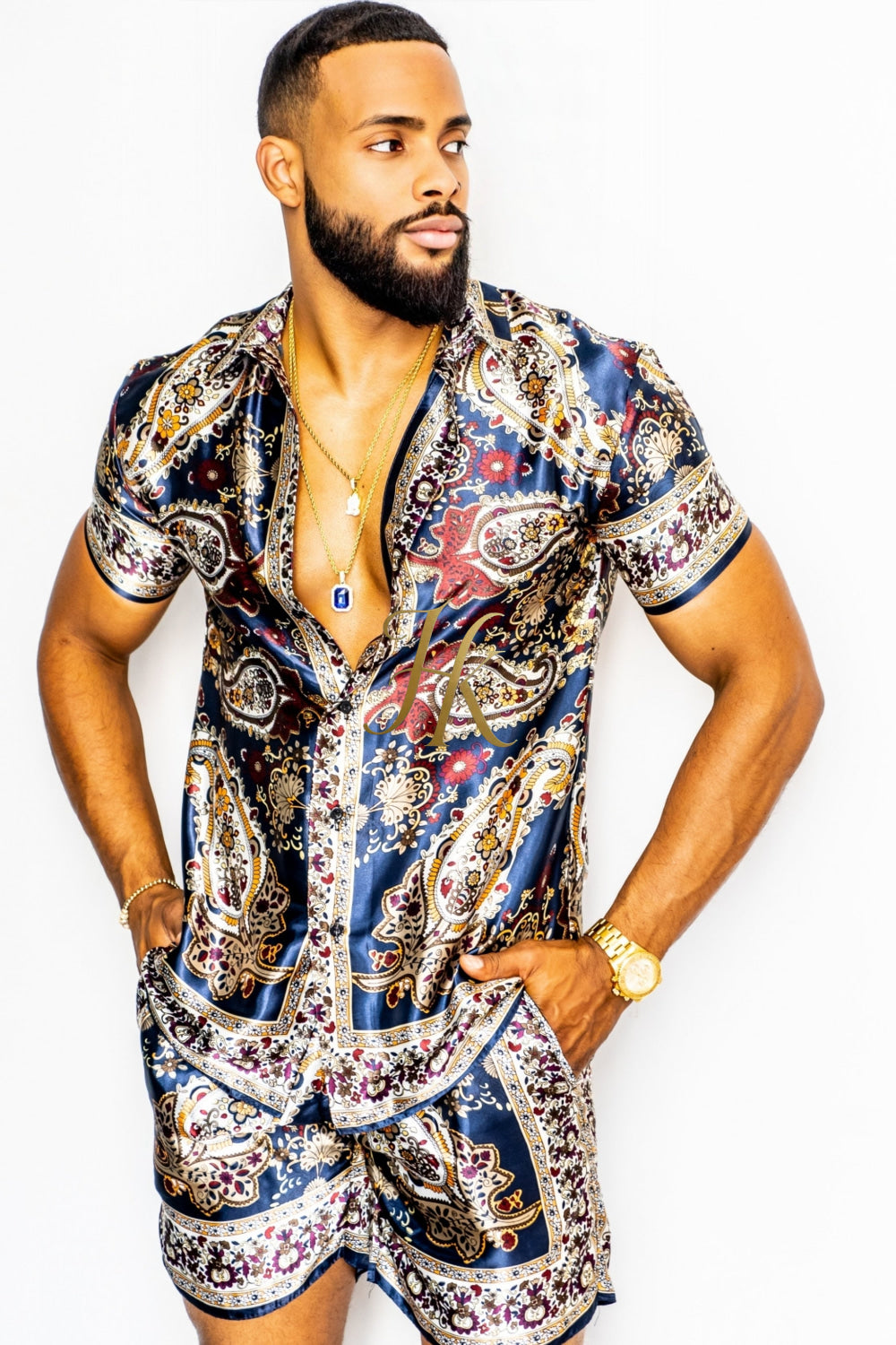 Men's Luxury silk shirt and shorts set 2 pcs - kayibstrore