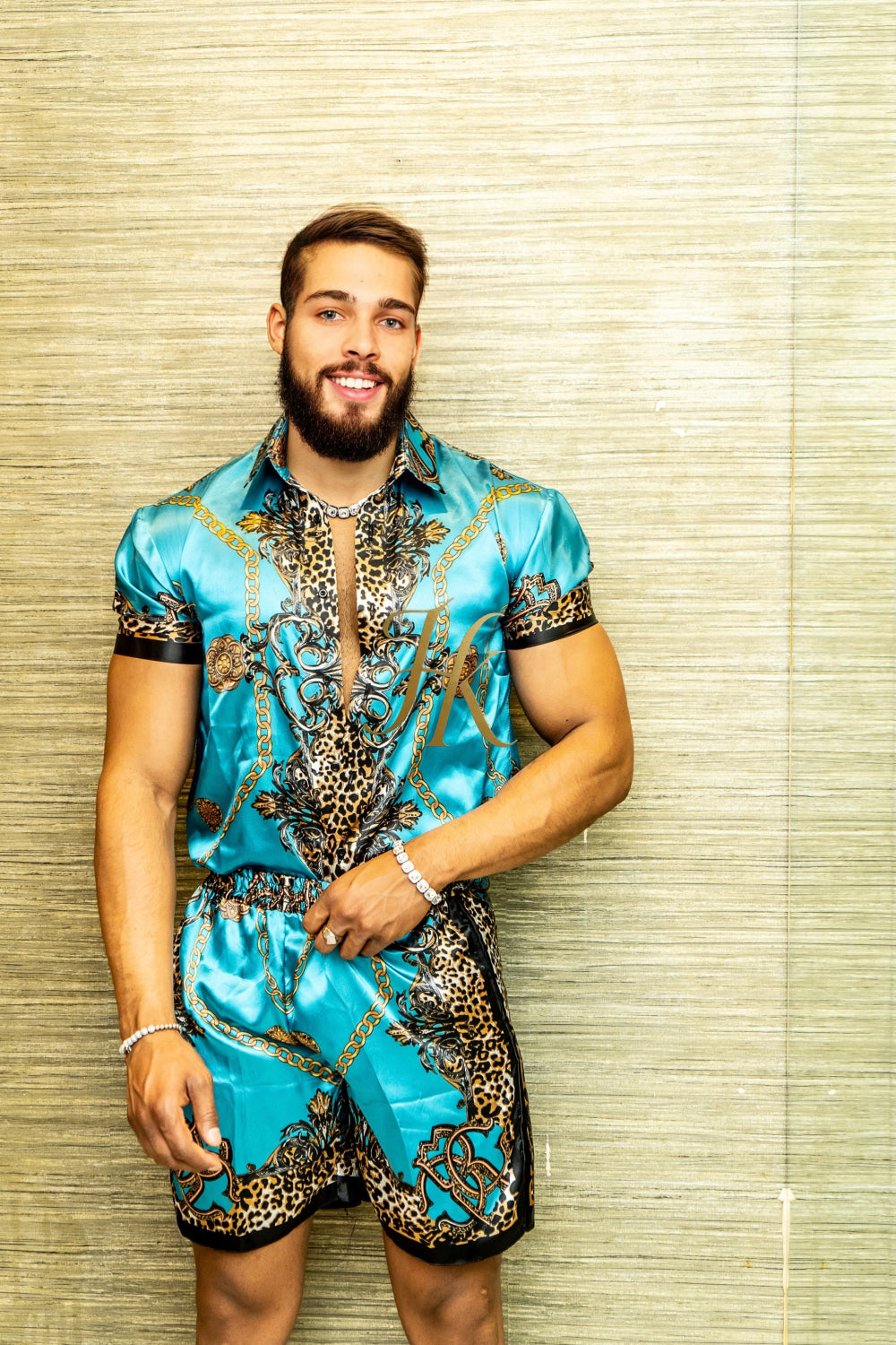 Luxurious Barocco Print Set - The Ultimate Summer Silk Outfit for Men - Tailored Fit and Personalized Measurements Included - kayibstrore