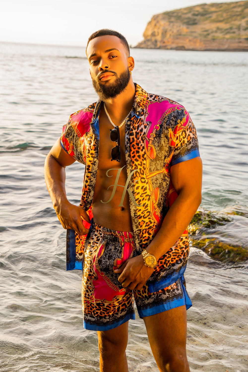 Pool Party Silk Dress Set Outfits - Exquisite Luxury Set in Barocco Print - Elevate Your Style with Pure Silk Comfort - kayibstrore