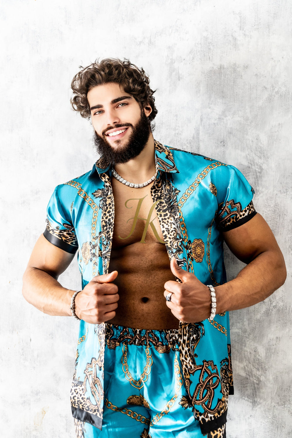 Luxurious Barocco Print Set - The Ultimate Summer Silk Outfit for Men - Tailored Fit and Personalized Measurements Included - kayibstrore