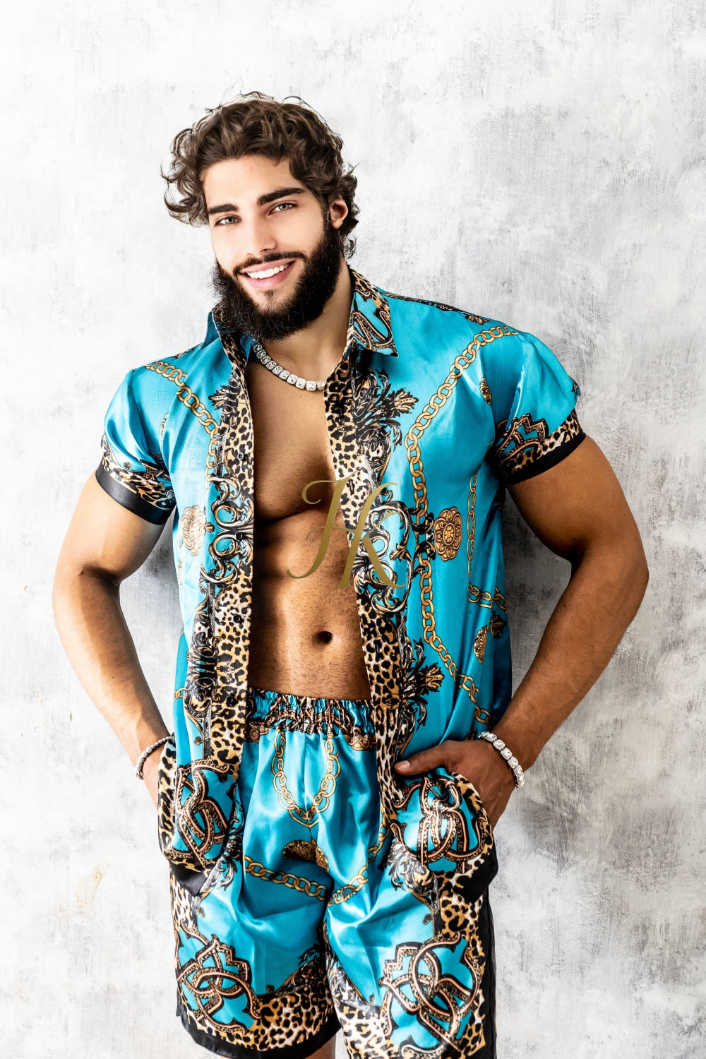 Luxurious Barocco Print Set - The Ultimate Summer Silk Outfit for Men - Tailored Fit and Personalized Measurements Included - kayibstrore