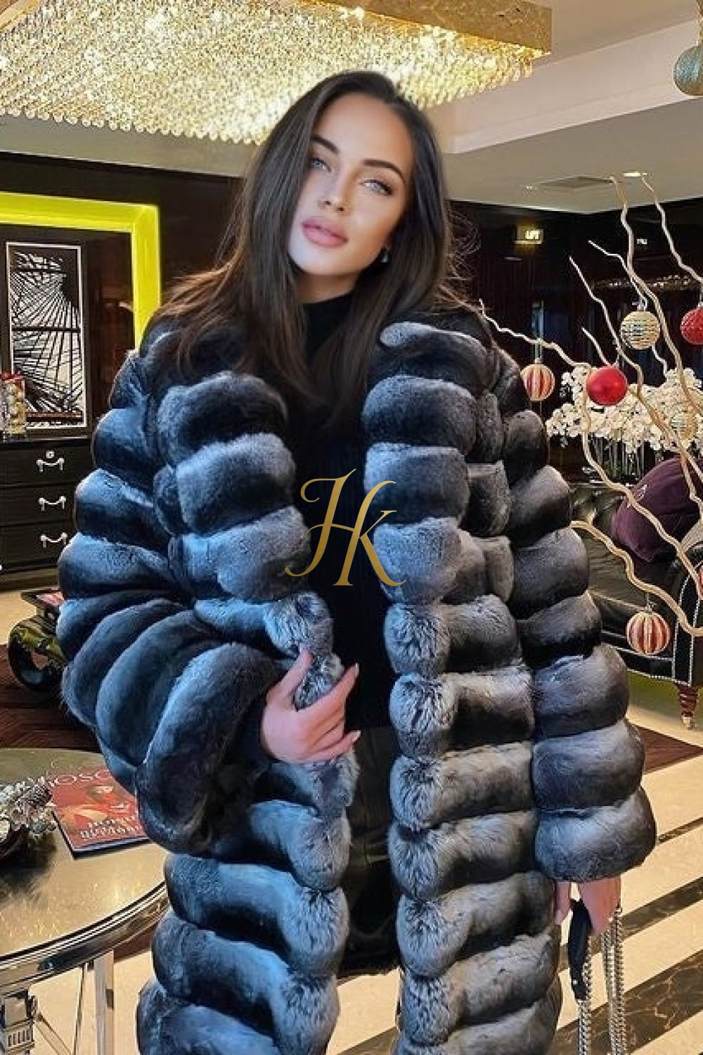 Multicolor women's Genuine Chinchilla Outwear with Real Rex Rabbit Fur | Stylish Shawl Collar Coat - kayibstrore