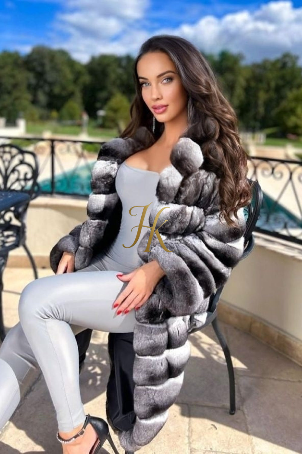 Multicolor women's Genuine Chinchilla Outwear with Real Rex Rabbit Fur | Stylish Shawl Collar Coat - kayibstrore