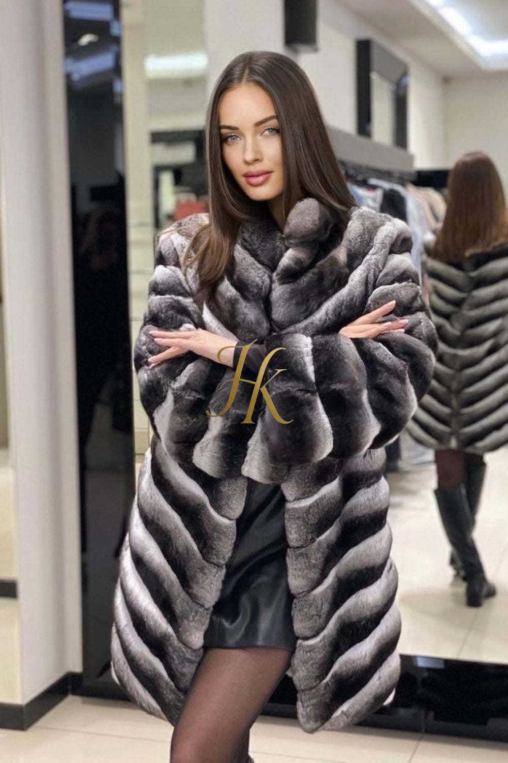 Multicolor women's Genuine Chinchilla Outwear with Real Rex Rabbit Fur | Stylish Shawl Collar Coat - kayibstrore