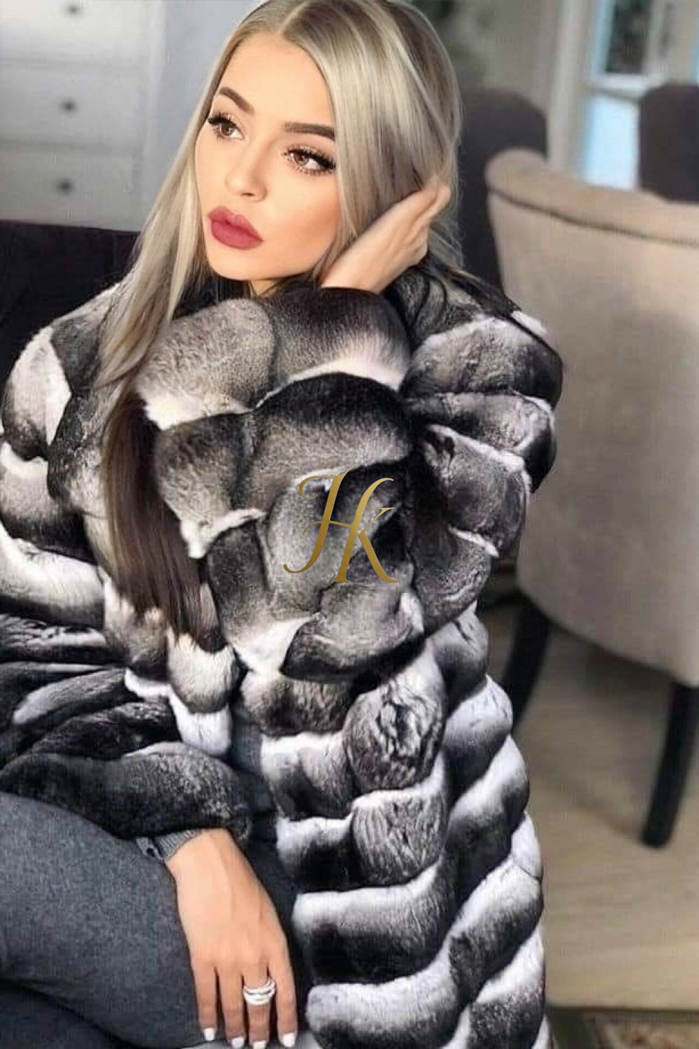 Multicolor women's Genuine Chinchilla Outwear with Real Rex Rabbit Fur | Stylish Shawl Collar Coat - kayibstrore