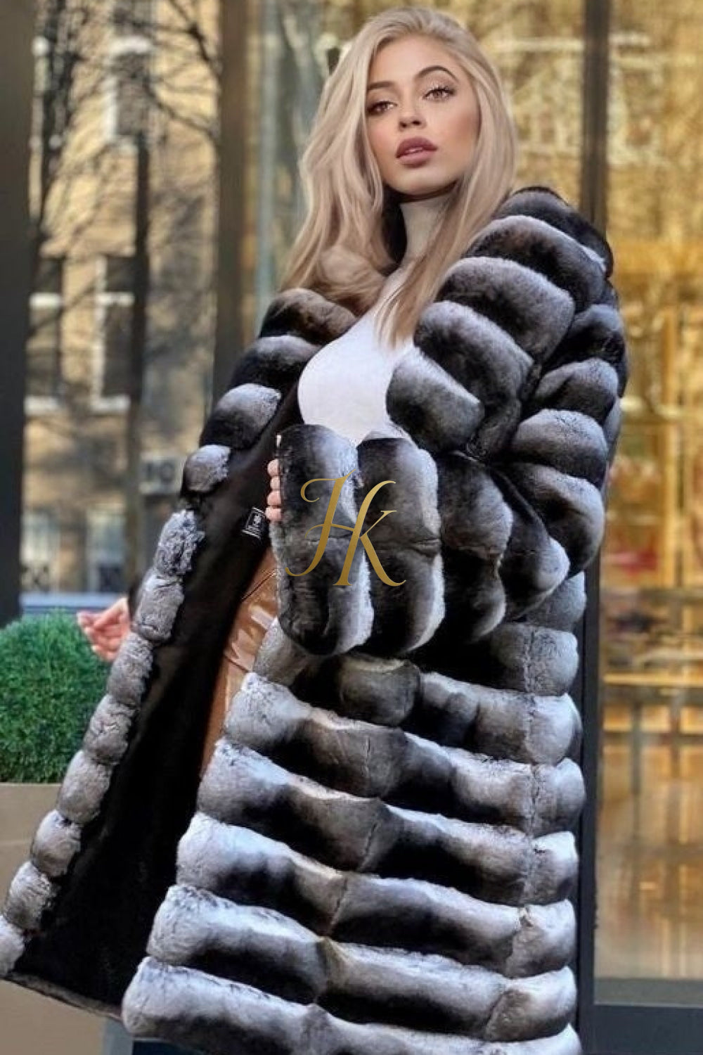 Multicolor women's Genuine Chinchilla Outwear with Real Rex Rabbit Fur | Stylish Shawl Collar Coat - kayibstrore