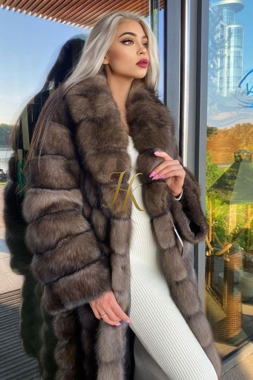 Luxury Tiger-Striped Raccoon Fur Short Coat - Stay Stylish and Warm with Oversized Sleeves - kayibstrore