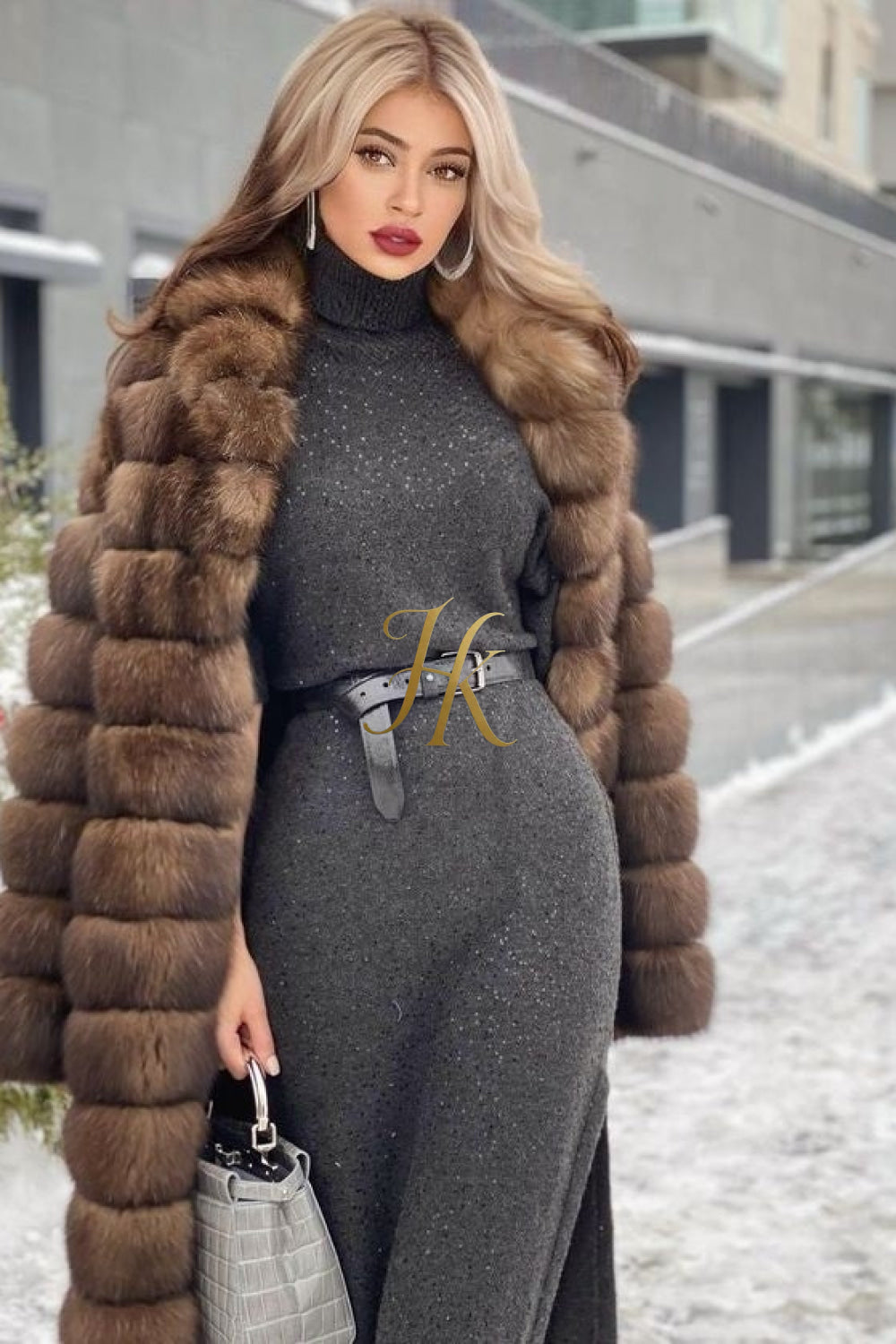 Luxury Tiger-Striped Raccoon Fur Short Coat - Stay Stylish and Warm with Oversized Sleeves - kayibstrore