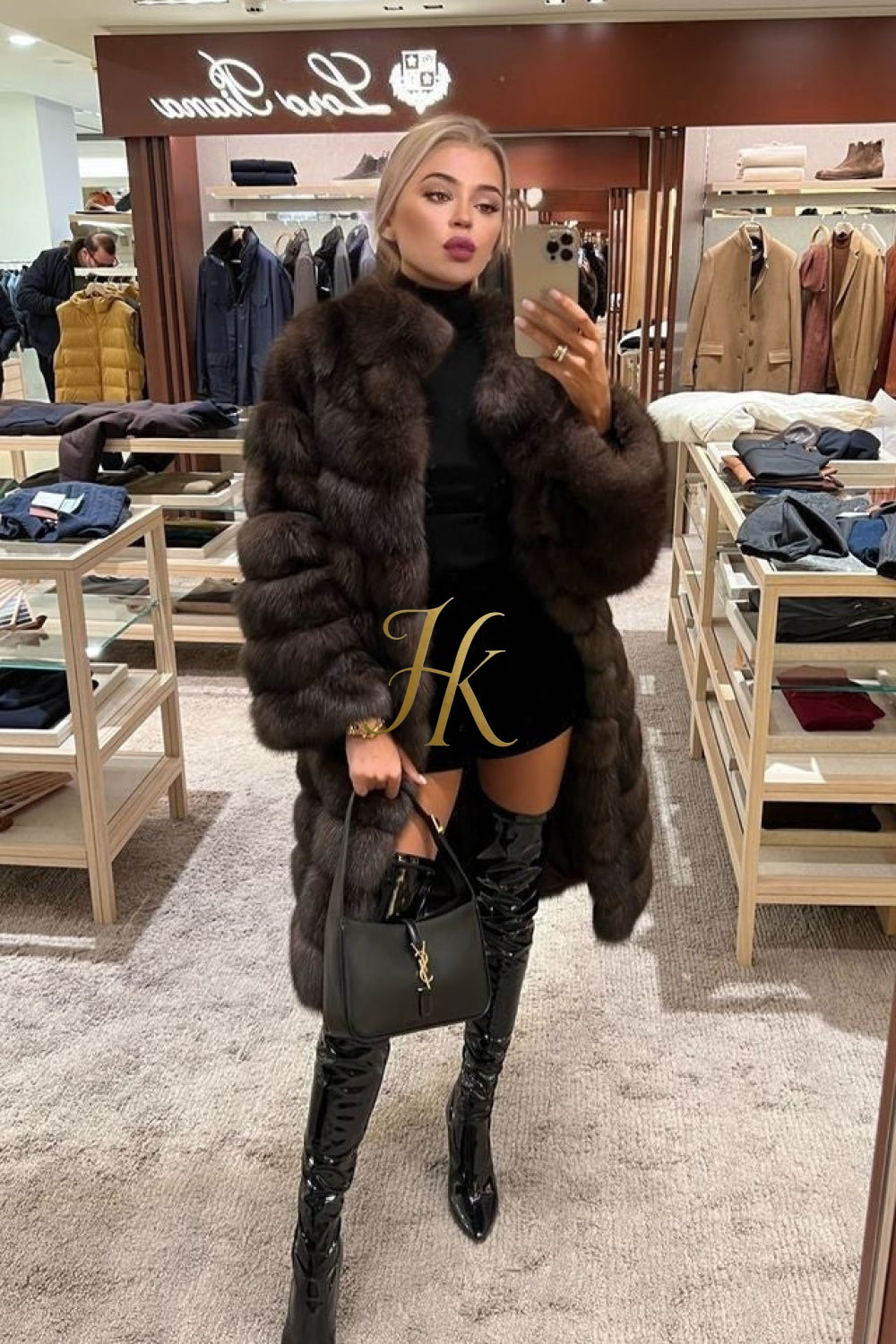 Luxury Tiger-Striped Raccoon Fur Short Coat - Stay Stylish and Warm with Oversized Sleeves - kayibstrore
