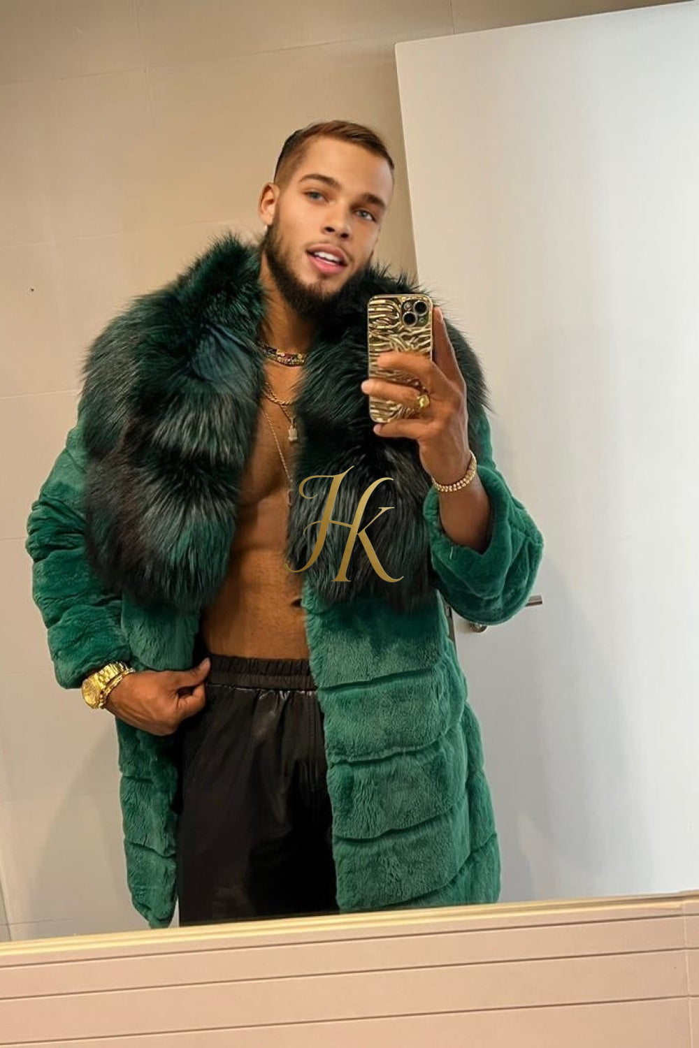 Fashion Winter Men's Rex Rabbit Fur Coat with Super Large Raccoon Collar - Premium Fashion Outerwear - kayibstrore