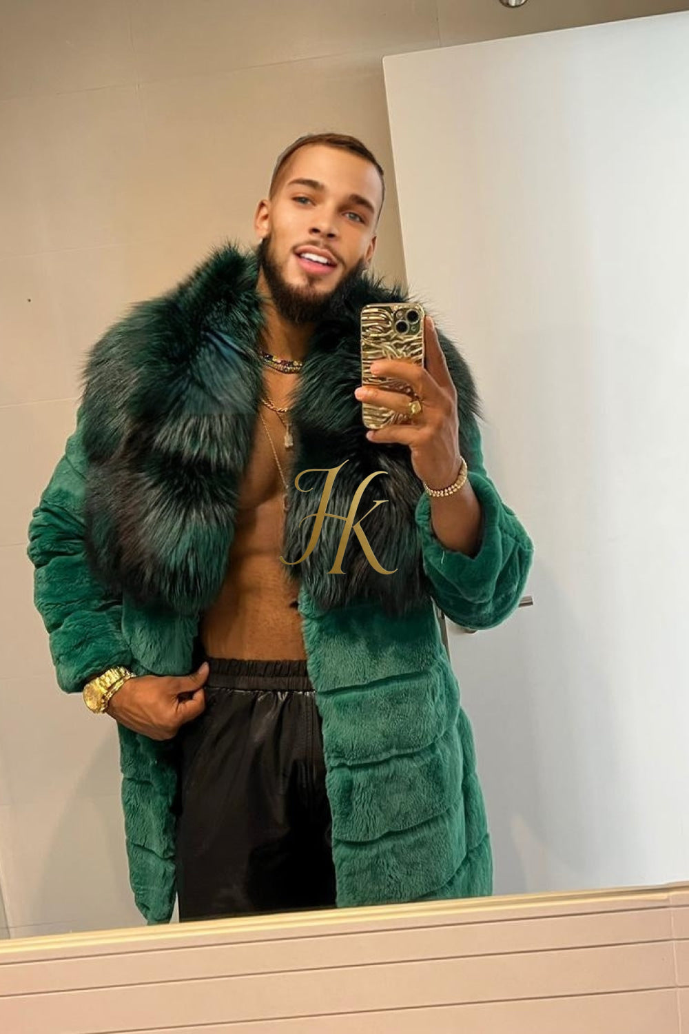 Fashion Winter Men's Rex Rabbit Fur Coat with Super Large Raccoon Collar - Premium Fashion Outerwear - kayibstrore