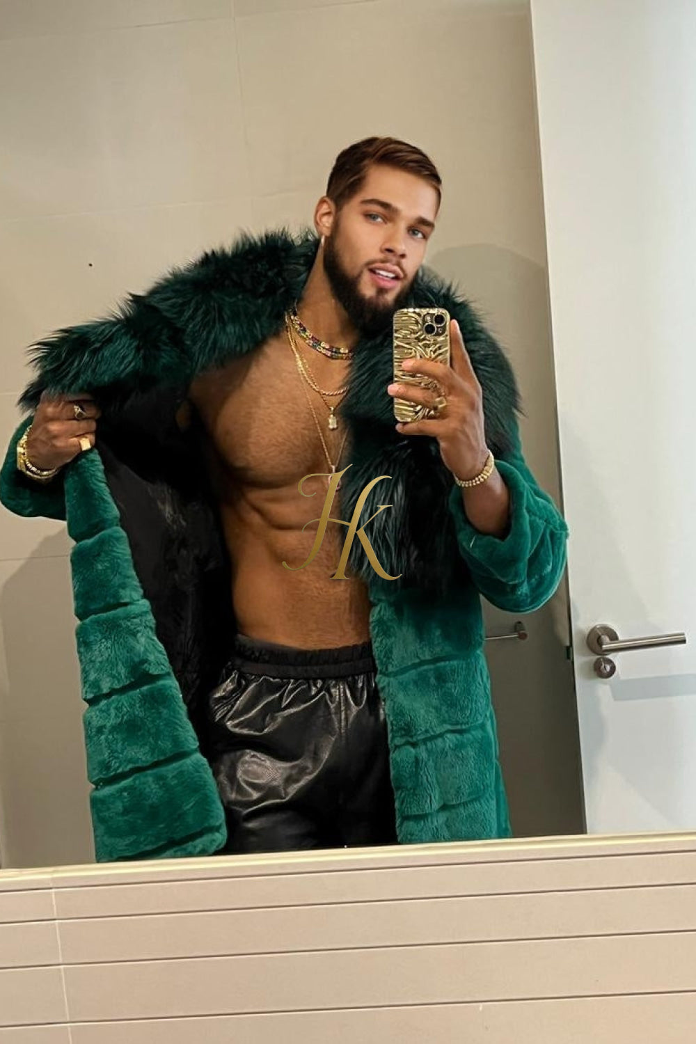 Fashion Winter Men's Rex Rabbit Fur Coat with Super Large Raccoon Collar - Premium Fashion Outerwear - kayibstrore