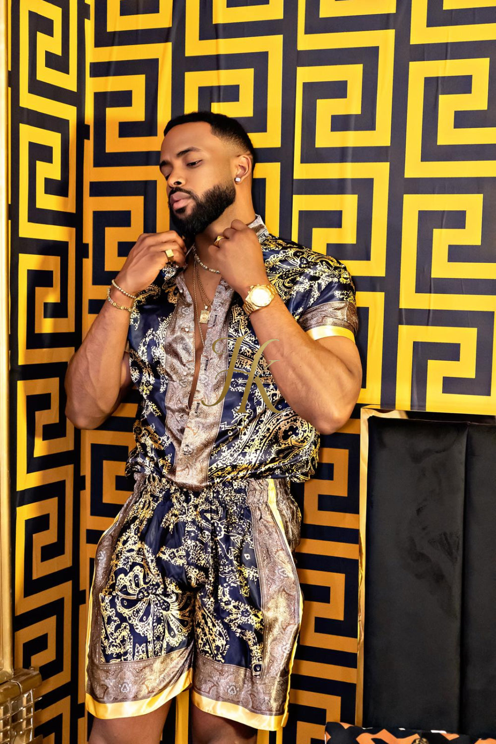 Luxurious Barocco Print Set - The Ultimate Summer Silk Outfit for Men - kayibstrore