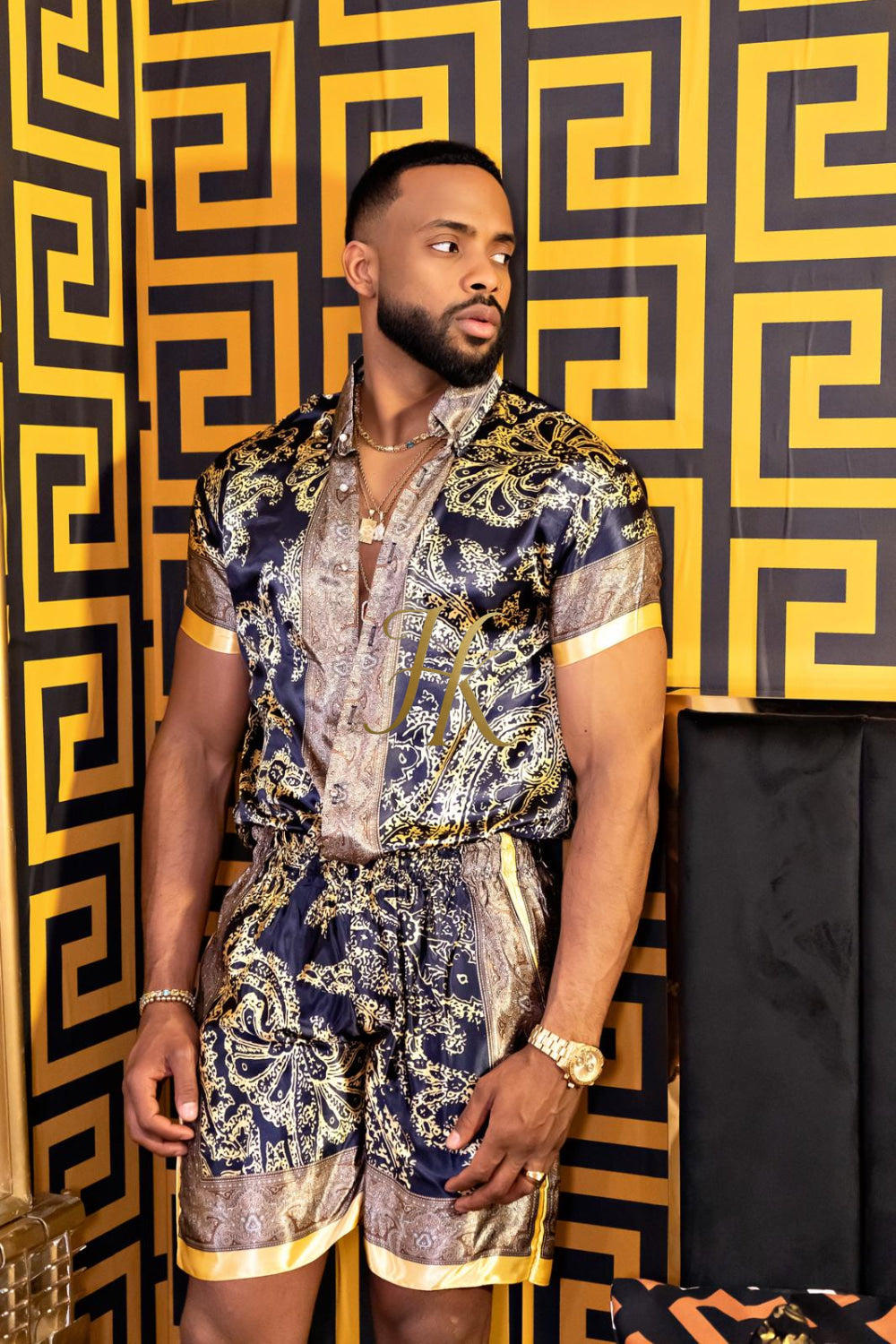 Luxurious Barocco Print Set - The Ultimate Summer Silk Outfit for Men - kayibstrore