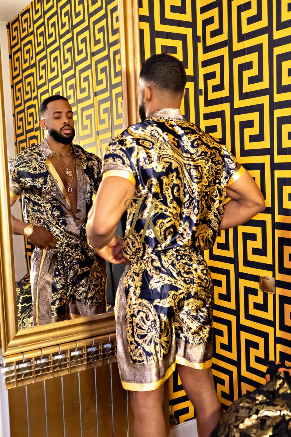 Luxurious Barocco Print Set - The Ultimate Summer Silk Outfit for Men - kayibstrore