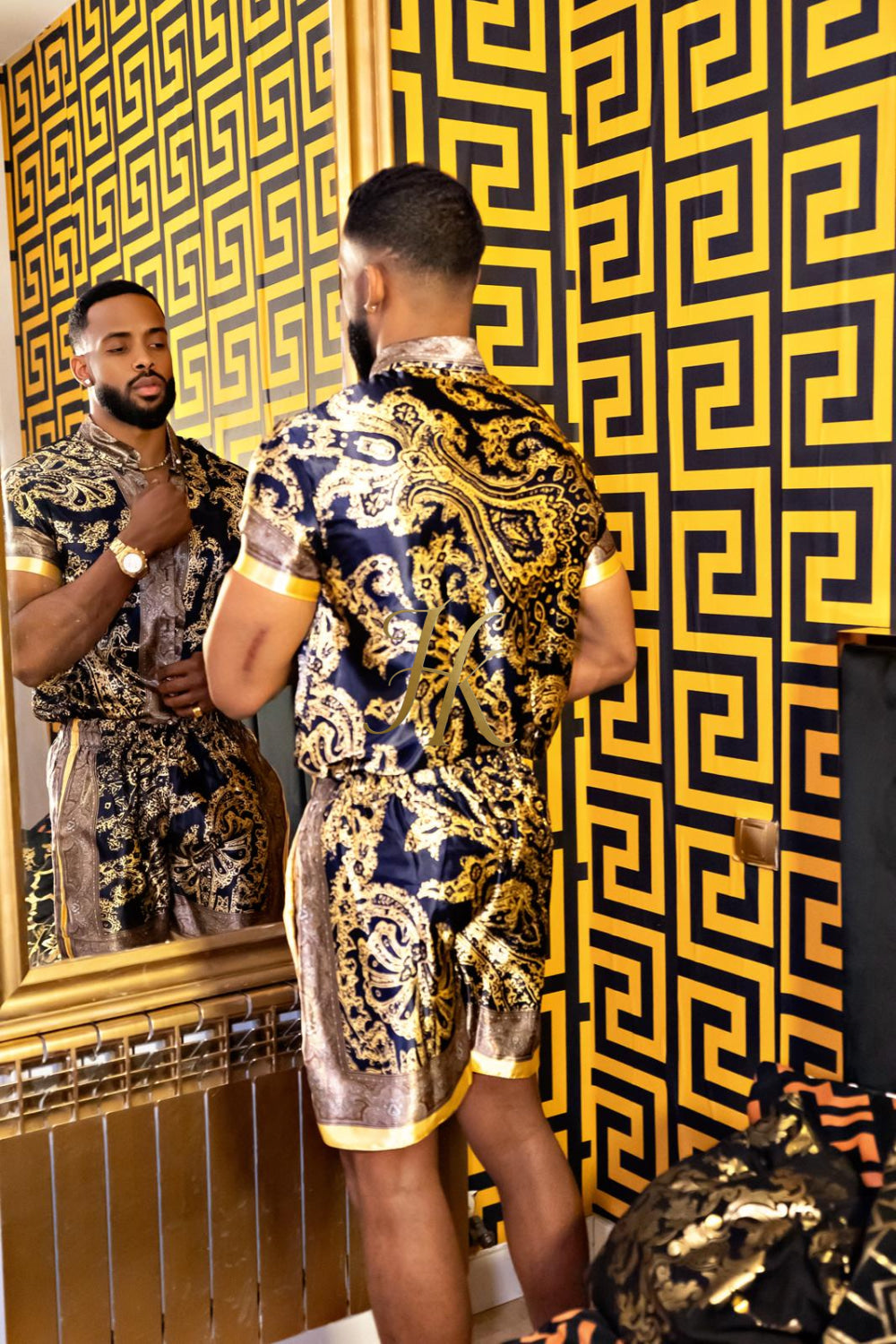 Luxurious Barocco Print Set - The Ultimate Summer Silk Outfit for Men - kayibstrore