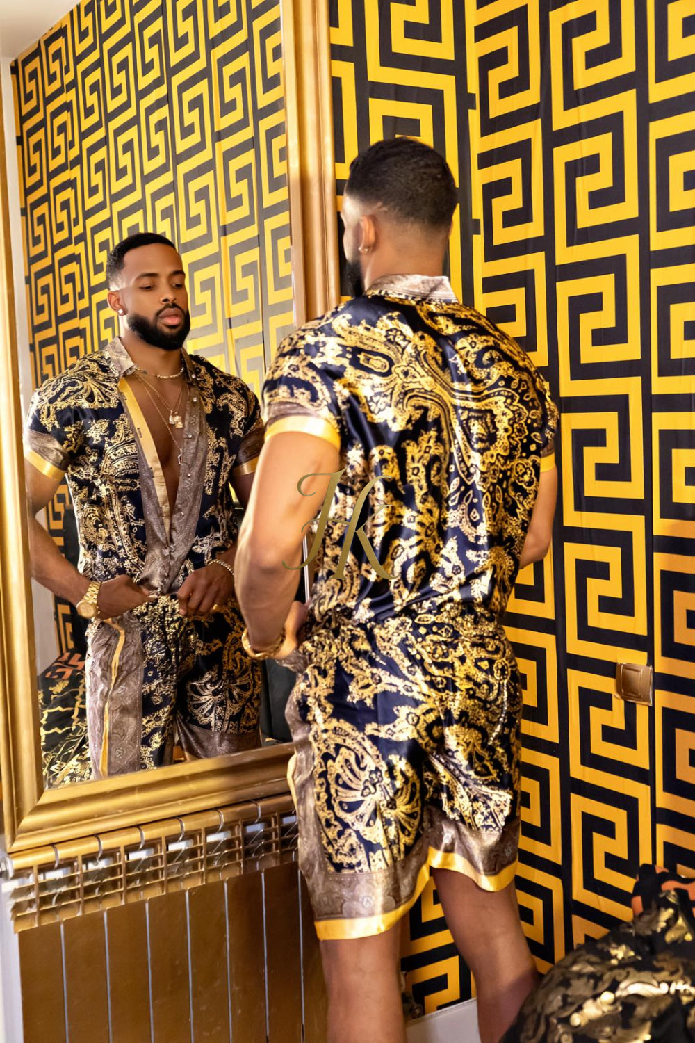 Luxurious Barocco Print Set - The Ultimate Summer Silk Outfit for Men - kayibstrore