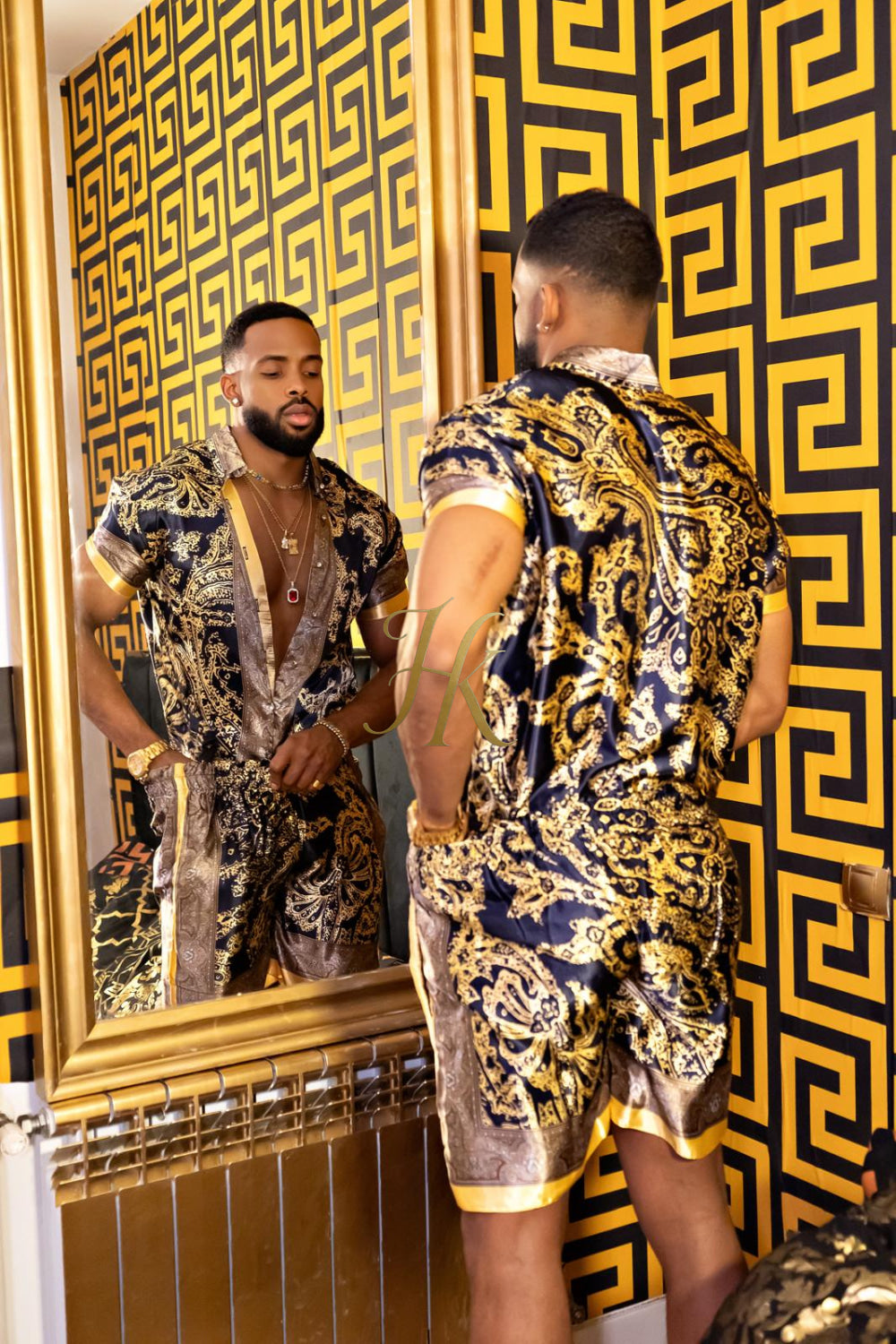 Luxurious Barocco Print Set - The Ultimate Summer Silk Outfit for Men - kayibstrore