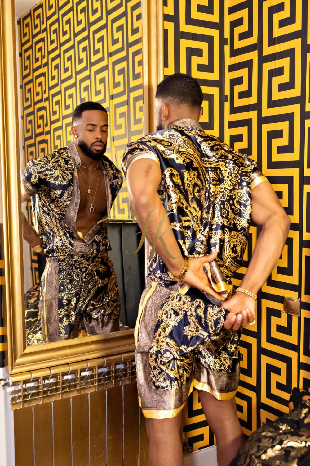 Luxurious Barocco Print Set - The Ultimate Summer Silk Outfit for Men - kayibstrore