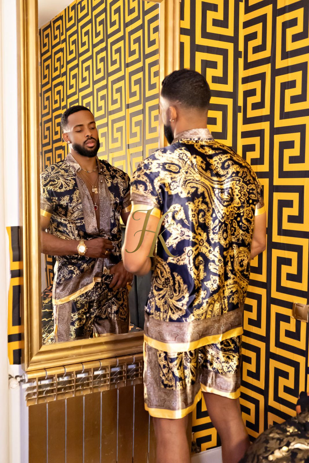 Luxurious Barocco Print Set - The Ultimate Summer Silk Outfit for Men - kayibstrore