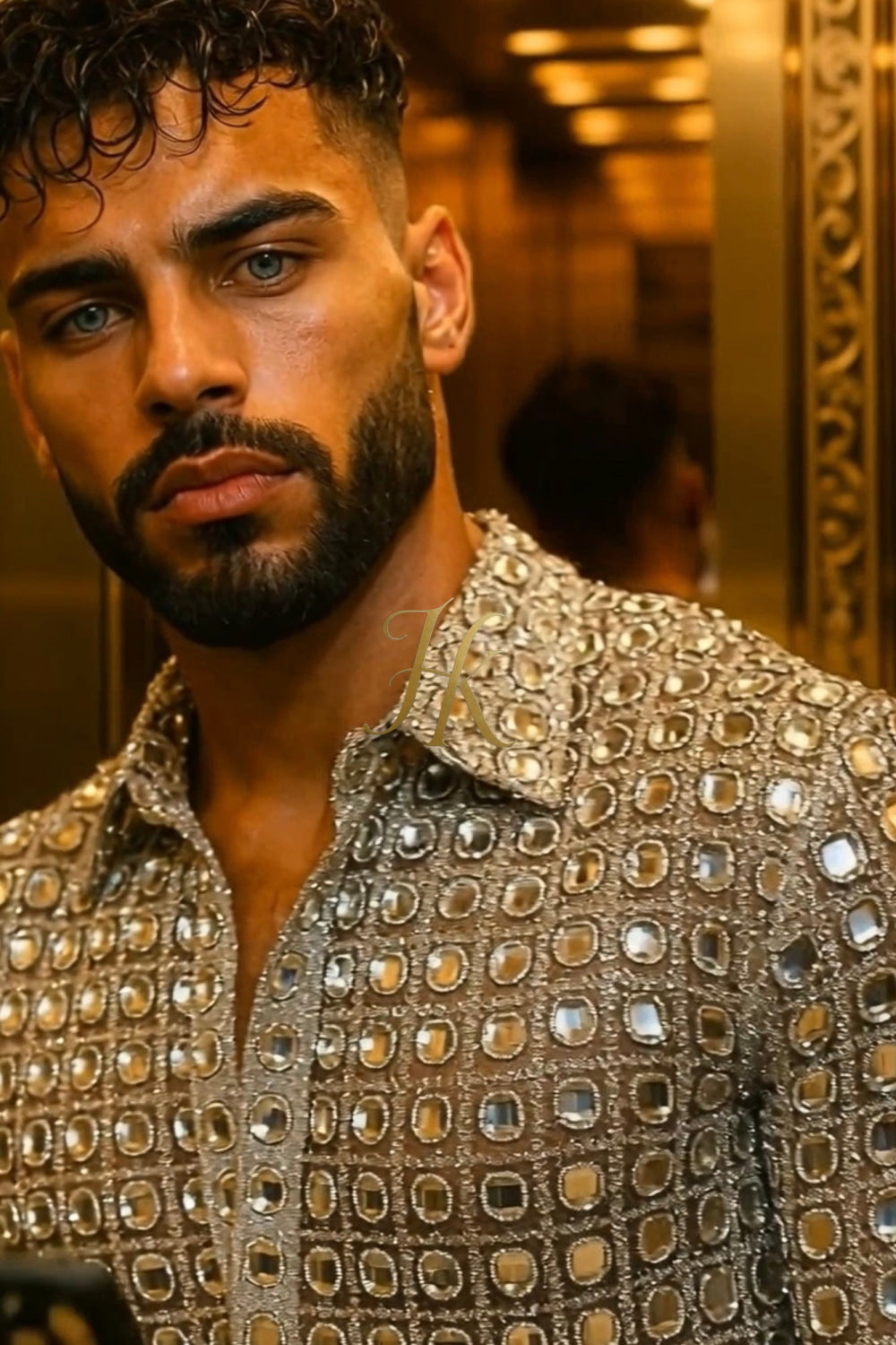 Men’s Luxury Embroidered Lace Set – French & European Beaded Fabric with Silver Sequins