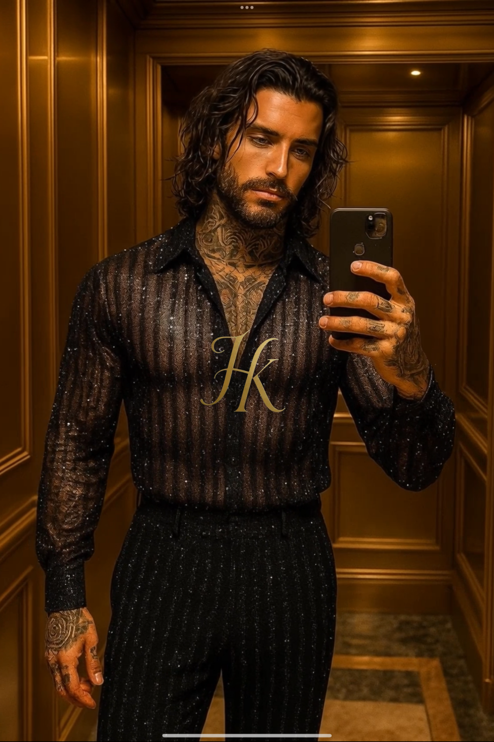Men’s Premium Lace Set – French Tulle with Sequins & Beaded Embroidery Shirt and Pants