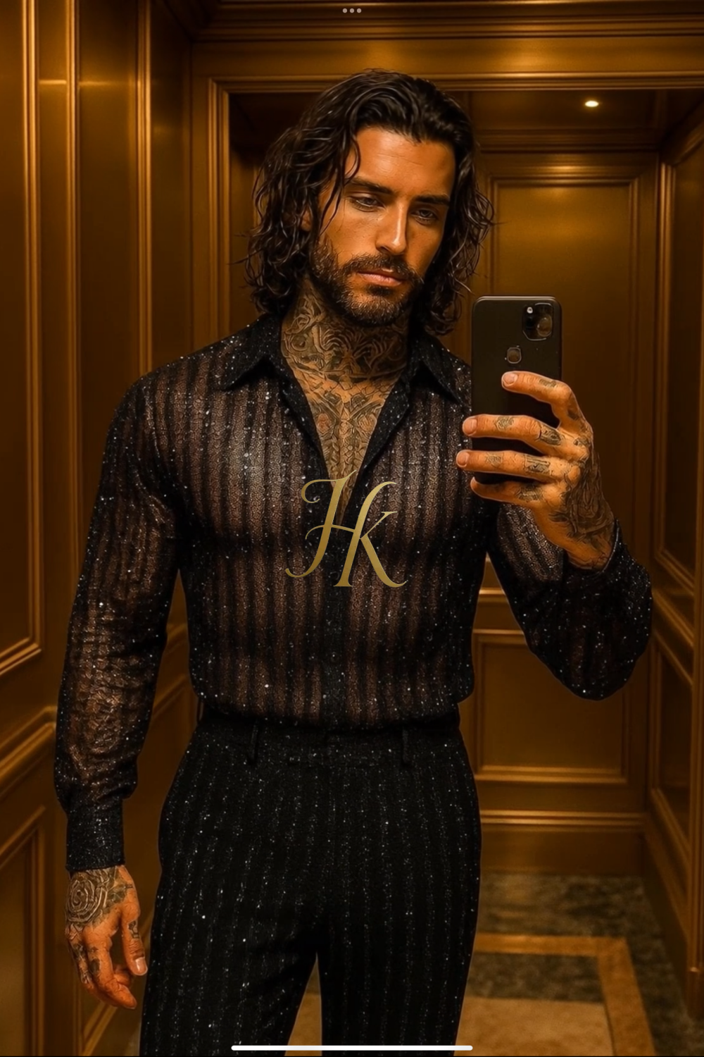 Men’s Premium Lace Set – French Tulle with Sequins & Beaded Embroidery Shirt and Pants