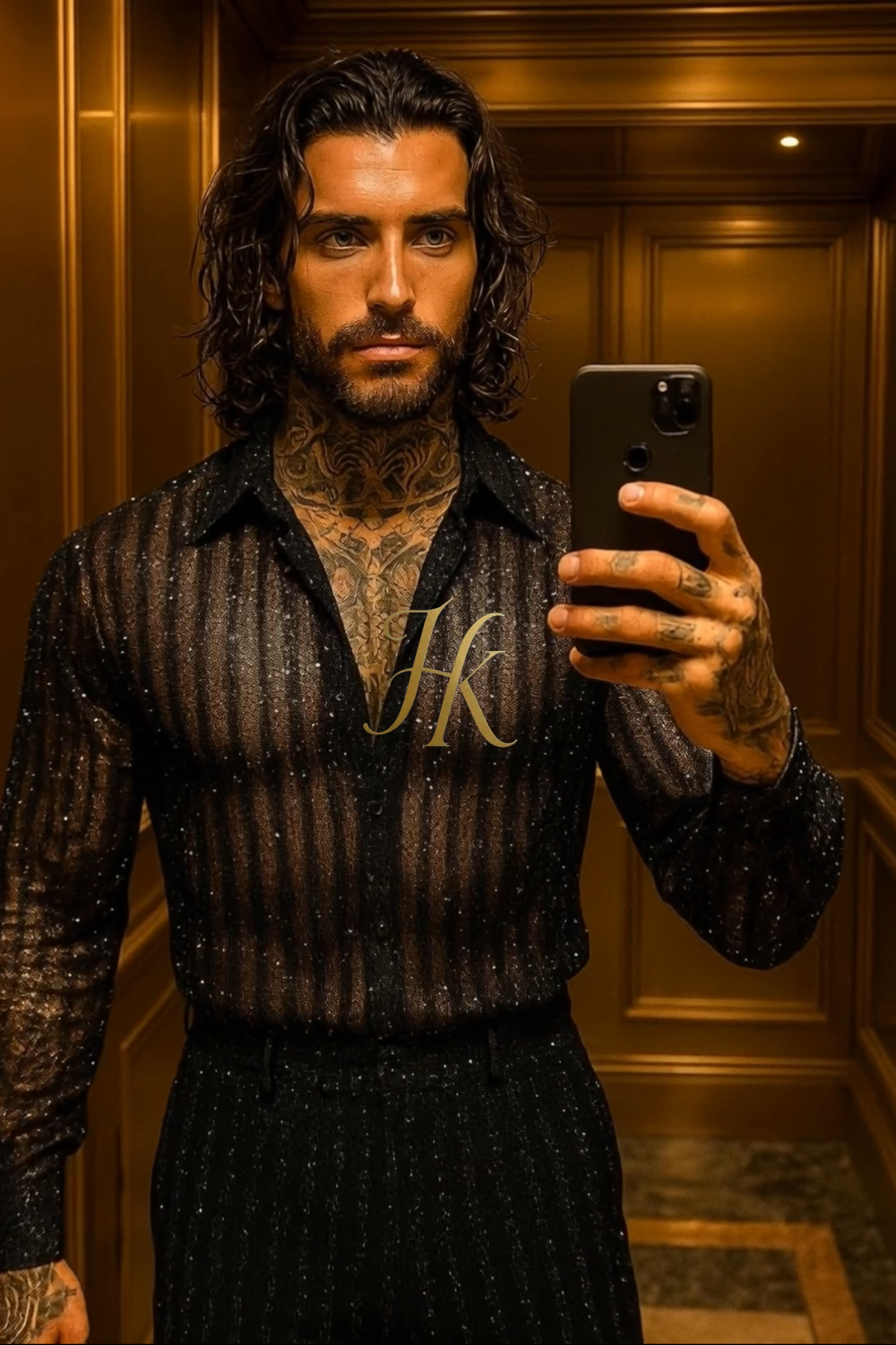 Men’s Premium Lace Set – French Tulle with Sequins & Beaded Embroidery Shirt and Pants