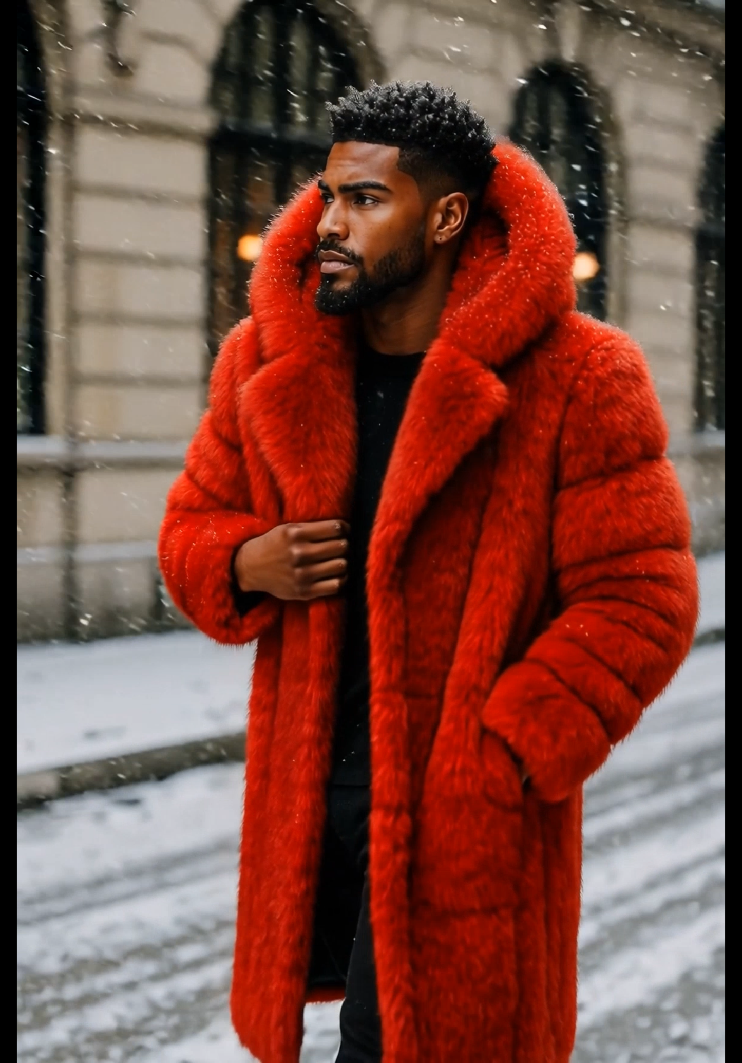 Men’s Natural Long Fox Fur Coat – Genuine Luxury Winter Outwear