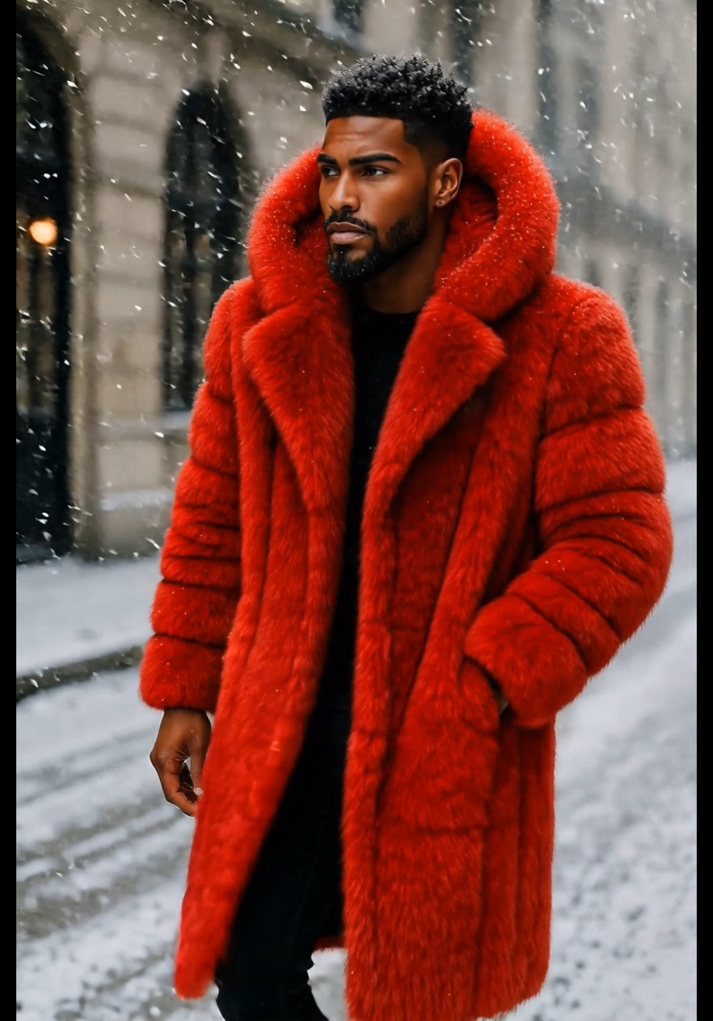 Men’s Natural Long Fox Fur Coat – Genuine Luxury Winter Outwear