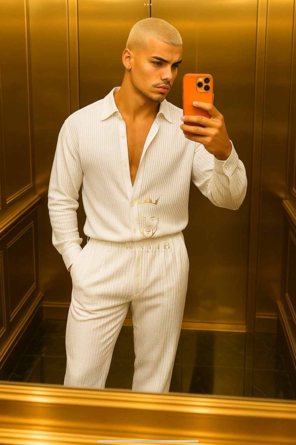 Men’s Thin Knit Two-Piece Set – Solid Color Sexy Shirt & Pants Casual Fashion Outfit