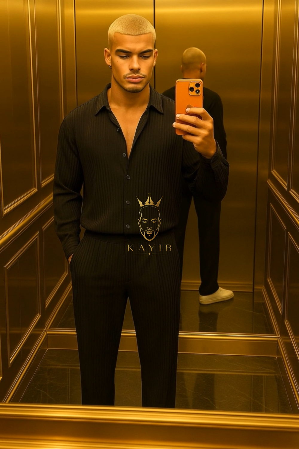 Men’s Thin Knit Two-Piece Set – Solid Color Sexy Shirt & Pants Casual Fashion Outfit