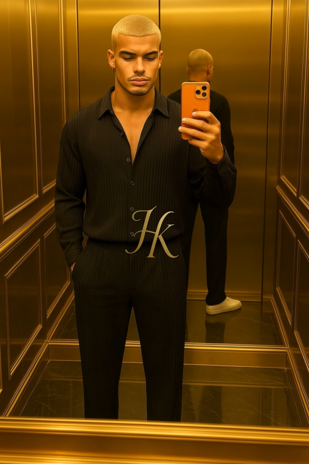 Men’s Thin Knit Two-Piece Set – Solid Color Sexy Shirt & Pants Casual Fashion Outfit