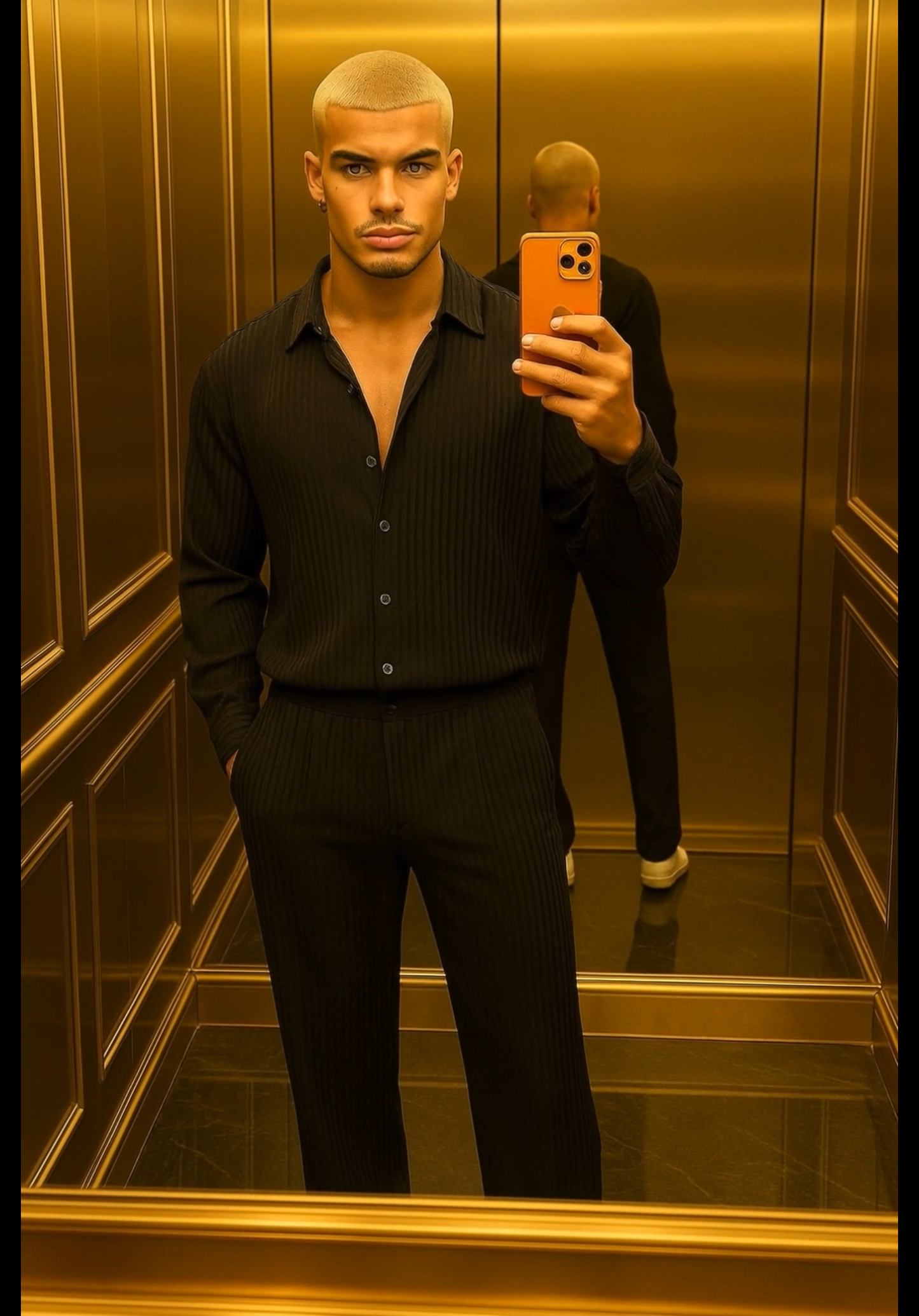 Men’s Thin Knit Two-Piece Set – Solid Color Sexy Shirt & Pants Casual Fashion Outfit