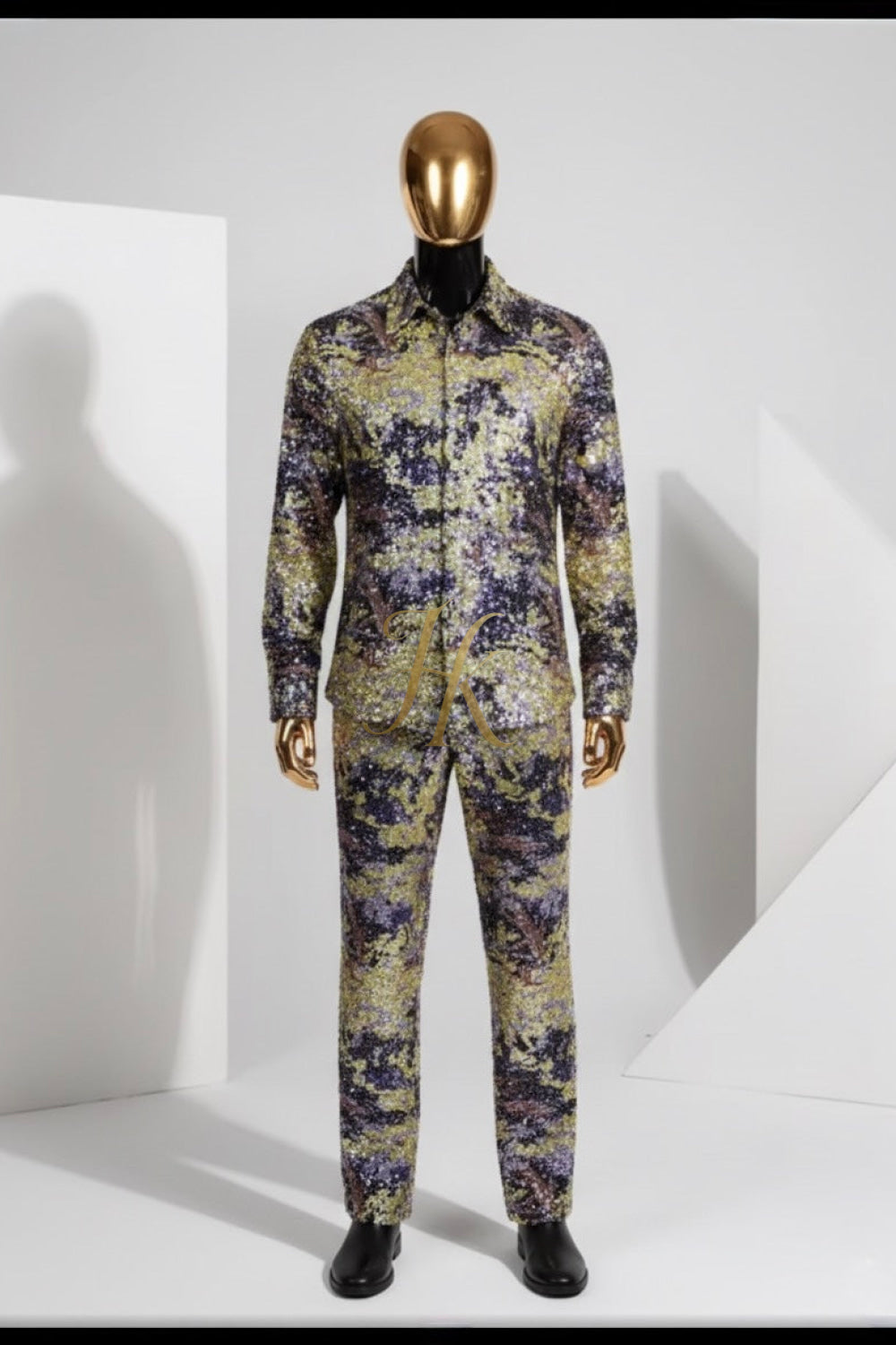 Men’s Luxury Sequin Set – Sparkling Two-Piece Shirt & Pants Outfit