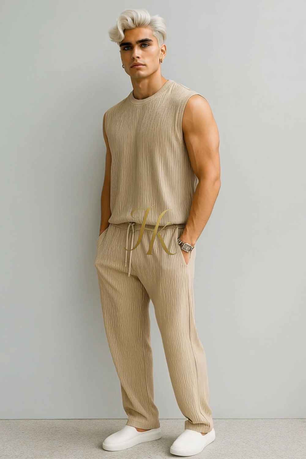 Men’s Summer Cotton Set – Tank Top & Pants Two-Piece Outfit