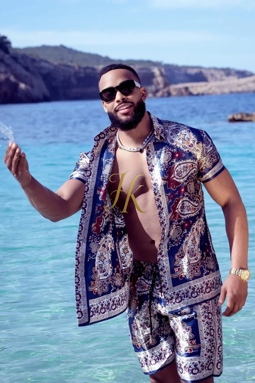 Boho Silk Shirt Set - Festival Outfit, Handmade Men's Fashion - kayibstrore