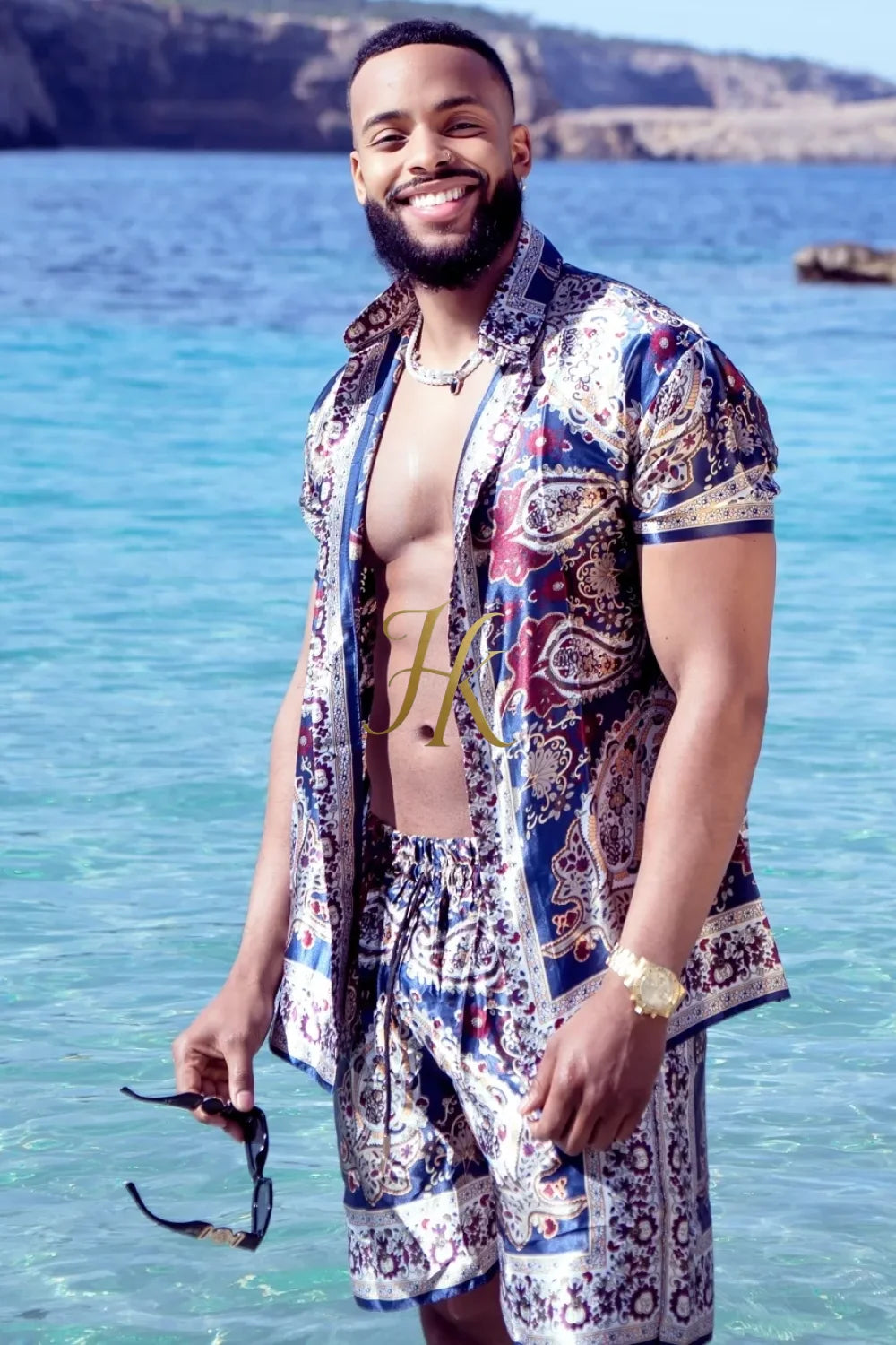 Boho Silk Shirt Set - Festival Outfit, Handmade Men's Fashion - kayibstrore