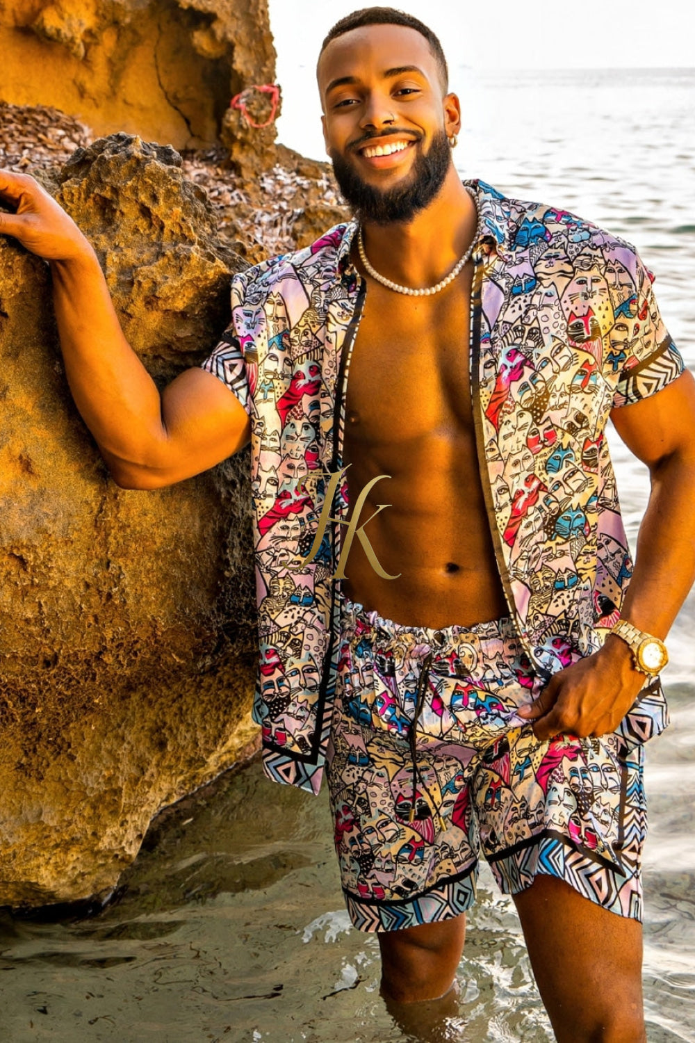 Silk Men's Summer Beachwear Set - Stand Out in Style with Luxurious Baroque-Inspired Design and Ultimate Comfort - kayibstrore