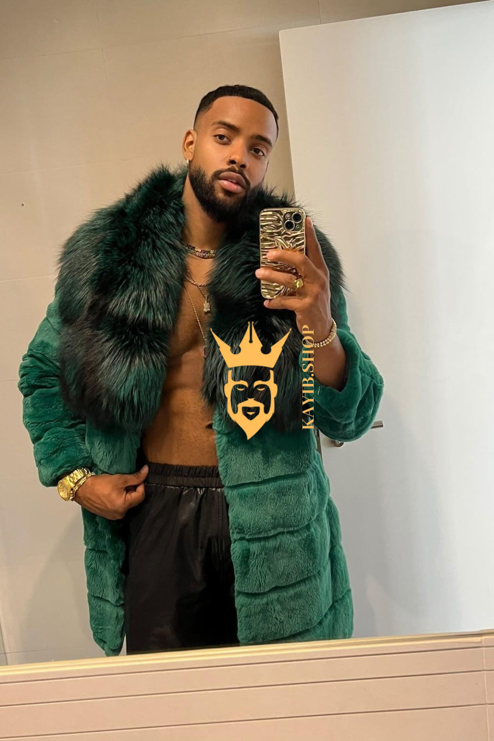 Handmade Luxury Winter Men's Rex Rabbit Fur Coat with Super Large Raccoon Collar - Premium Fashion Outerwear - kayibstrore