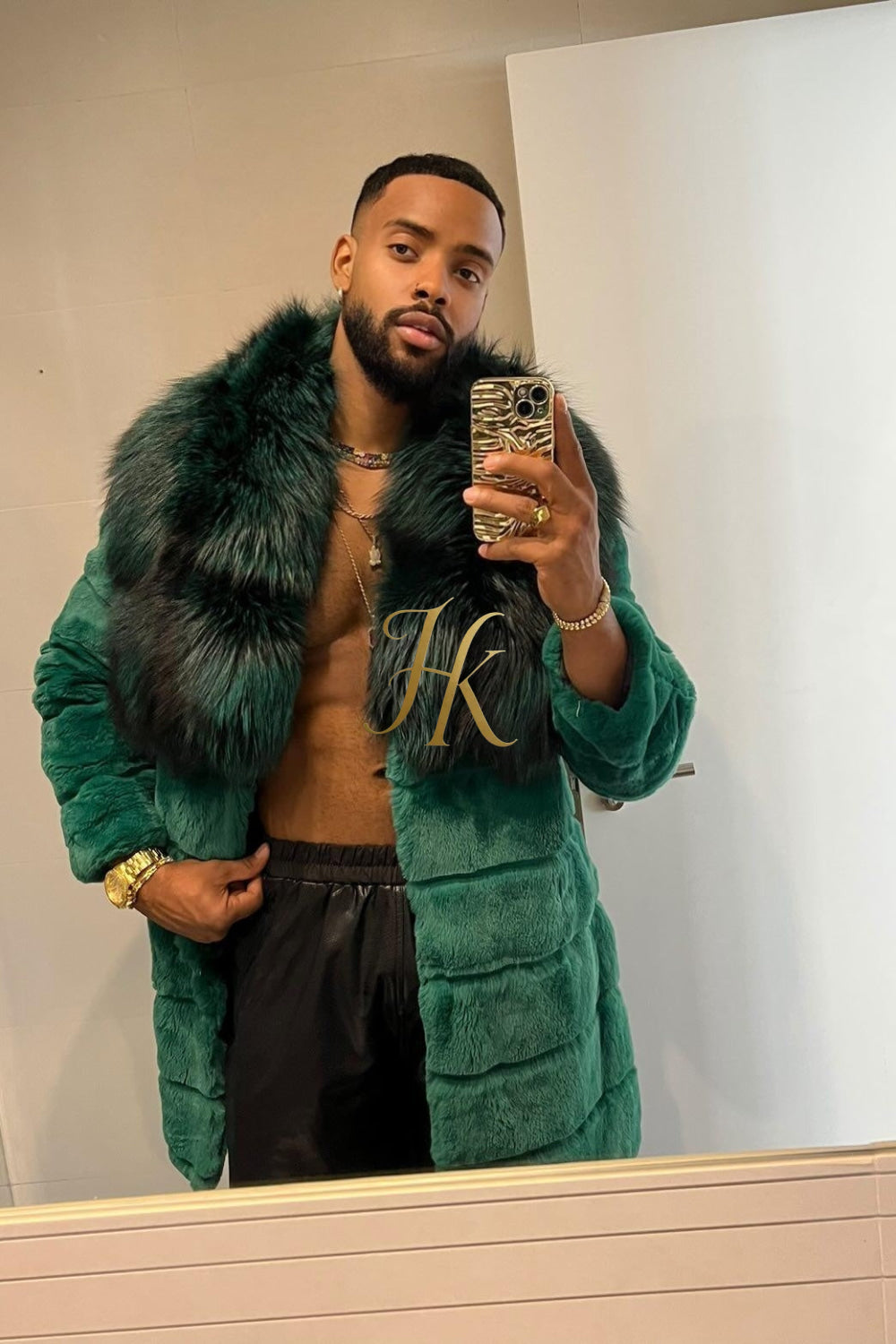 Handmade Luxury Winter Men's Rex Rabbit Fur Coat with Super Large Raccoon Collar - Premium Fashion Outerwear - kayibstrore
