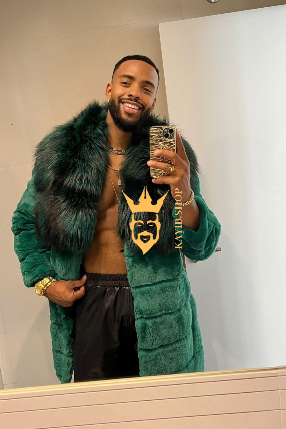 Handmade Luxury Winter Men's Rex Rabbit Fur Coat with Super Large Raccoon Collar - Premium Fashion Outerwear - kayibstrore