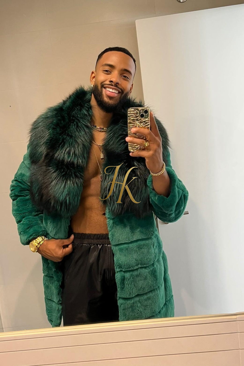 Handmade Luxury Winter Men's Rex Rabbit Fur Coat with Super Large Raccoon Collar - Premium Fashion Outerwear - kayibstrore