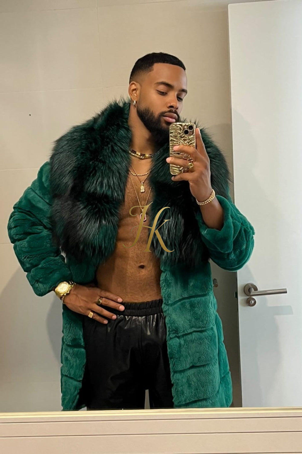 Handmade Luxury Winter Men's Rex Rabbit Fur Coat with Super Large Raccoon Collar - Premium Fashion Outerwear - kayibstrore