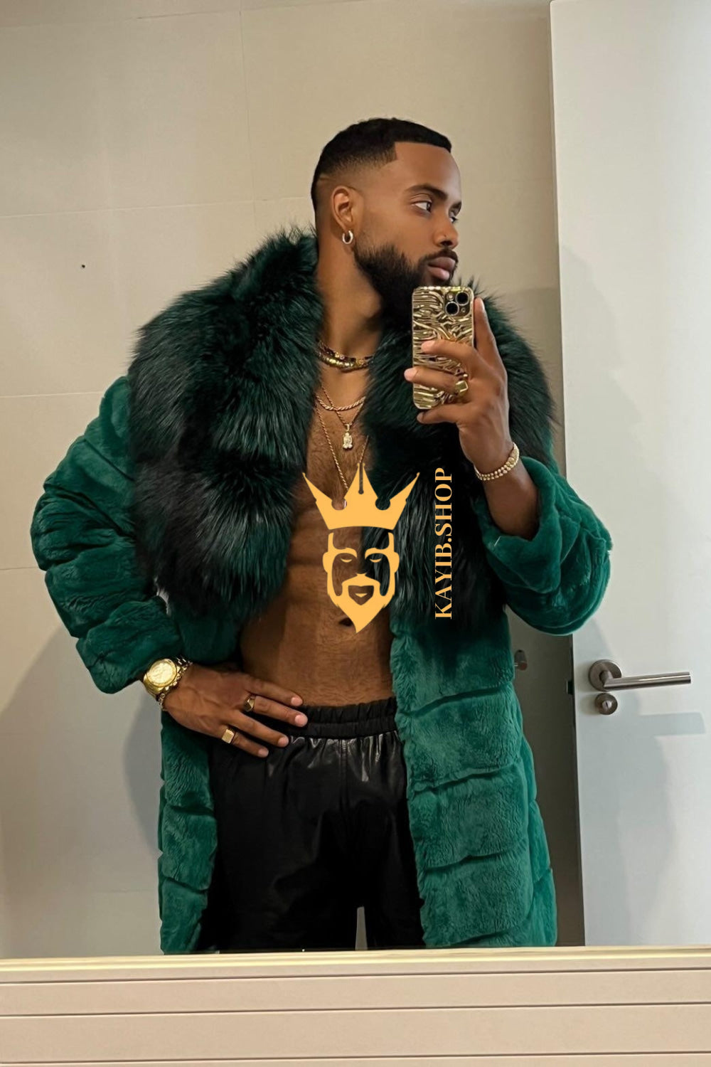Handmade Luxury Winter Men's Rex Rabbit Fur Coat with Super Large Raccoon Collar - Premium Fashion Outerwear - kayibstrore