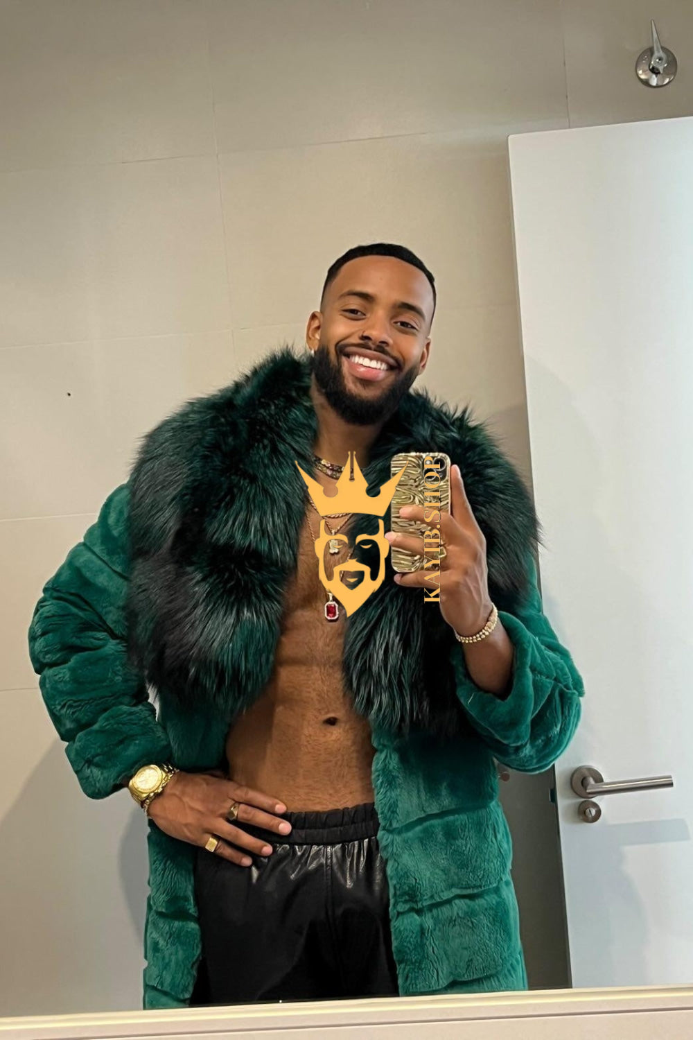 Handmade Luxury Winter Men's Rex Rabbit Fur Coat with Super Large Raccoon Collar - Premium Fashion Outerwear - kayibstrore