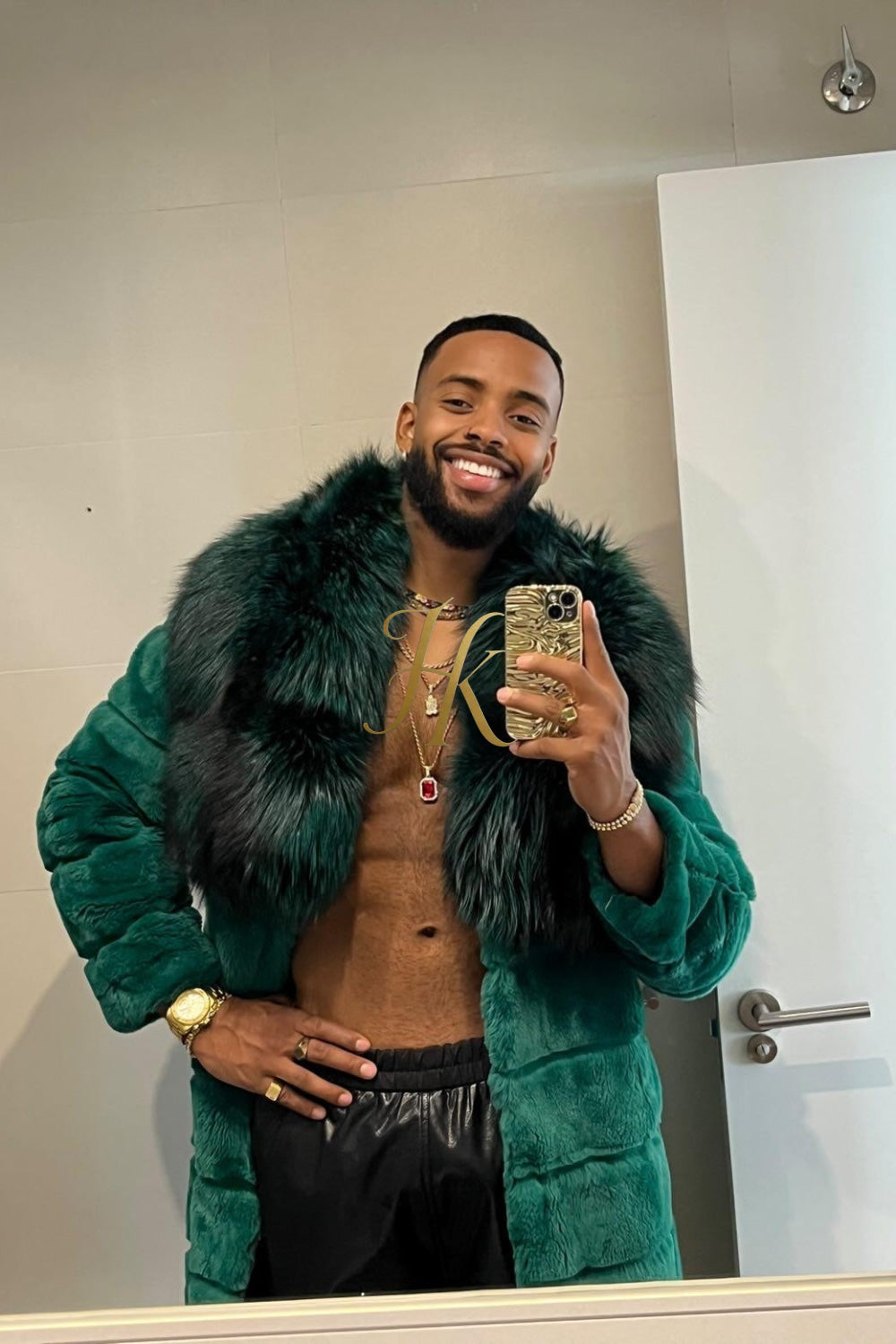 Handmade Luxury Winter Men's Rex Rabbit Fur Coat with Super Large Raccoon Collar - Premium Fashion Outerwear - kayibstrore